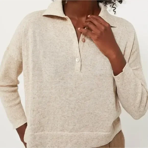 Tuckernuck Sweater Womens Large Clayton Collared Pullover Sleeve Tencel Linen - Picture 4 of 11